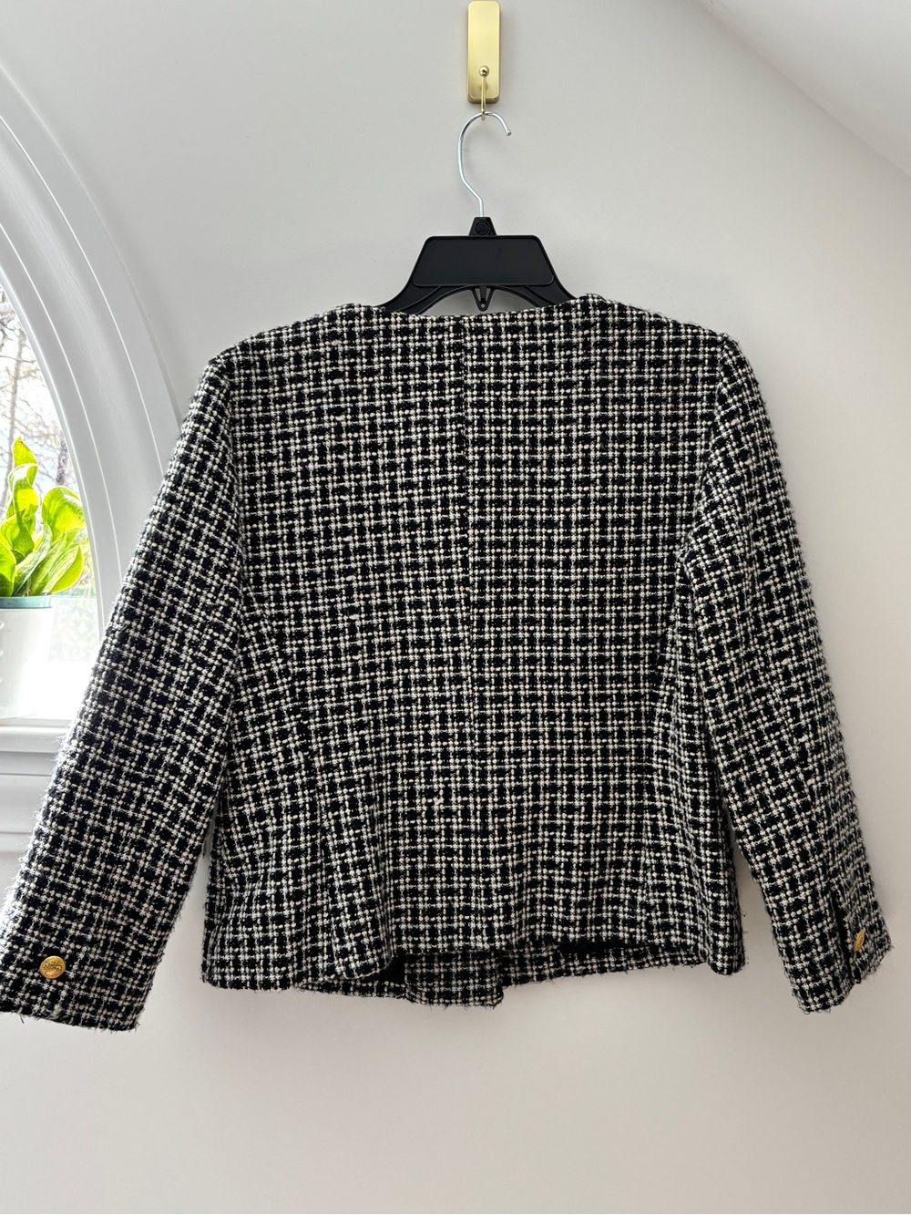 Sandro Bouclé Tweed Lady Jacket Gold Button Black White Size S Old Money Preppy - Picture 7 of 8
